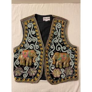 Carol Horn Workshop Vintage Hand Embroidered‎ Elephant Vest Sequined Size M/L